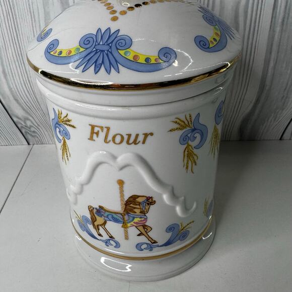 Lenox Carousel Horse Handpainted Porcelain Lidded Canister Flour 1995 Vintage - Picture 1 of 8